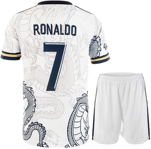 Mikalay #7 Retro Weißer Drache Limitierte Sonderedition Seltenes Fußball Kinder Trikot Shorts Set Jugendgrößen (Weiß,128)