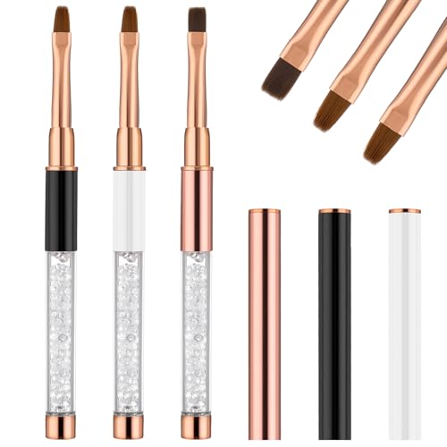 AOZUO 3 Stück Gel Pinsel Für Nägel, Pinsel Für Gelnägel Nagel Pinsel Nagel Zubehör UV Strassgriff Gel Nagelkunstpinsel Malpinsel Werkzeug Nagelkunst Liner Punktierstift Geschenk für Mädchen und Frauen