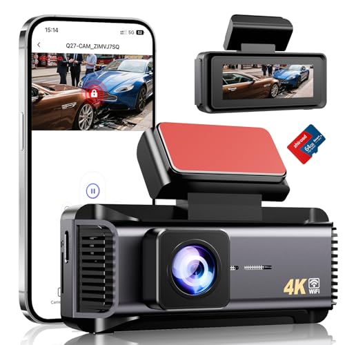 zhiroad Dashcam Auto Vorne 4K, Auto Camera mit 5G WiFi App 64G SD Karte, Dash Cam Auto mit 2.99'' Bildschirm, Nachtsicht, WDR, 170°Weitwinkel, Parküberwachung, G-Sensor, Loop-Aufnahme