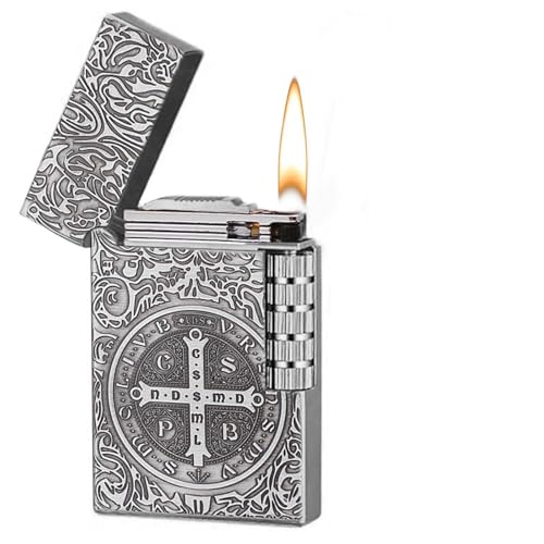 Feuerzeug, Nachfüllbarer Brennstoff, Einstellbare Flammengröße, Reliefdesign Männer, Geschenk, Outdoor, Camping (Feuerzeug ohne Brennstoff)