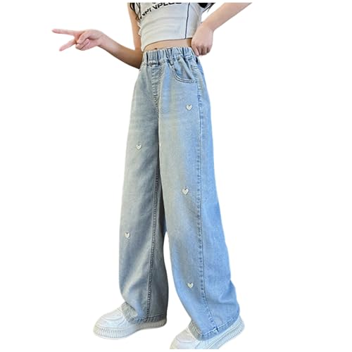 Baggy Jeans Mädchen Wide Leg Hose mit Gummizug High Waist y2k Jeanshose Girls Mode Hip Hop Hosen Streetwear Cool Style für Kinder und Teenager