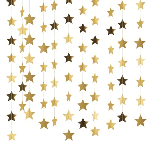 AYESY Glitzer Stern Girlande, 6 Stück 4m 78 Fuß Sternen Papier Girlande Deko Hängende Sternengirlande Papiergirlande mit Reflective für Geburtstag Karneval Jubiläen Hochzeiten Partydeko (Gold)