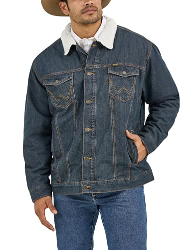 Wrangler Herren-Jeansjacke, gefüttert, Cowboy-Schnitt, Westernjacke, Sherpa/Denim, L