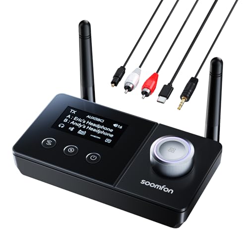 SOOMFON Bluetooth 5.3 Sender Empfänger, Bluetooth Adapter für 2 Kopfhörer