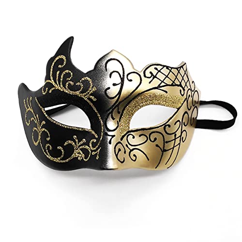 Seglory Venezianische Masken, Maskerade Maske Venezianischen Cosplay Fasching Verkleidung Maskenball Venedig Karneval Mottoparty Kostüm Maske für Herren und Damen (Schwarz Gold)