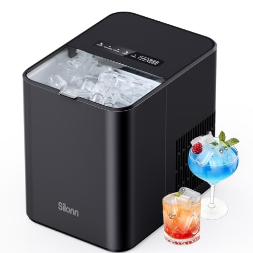 Silonn Eiswürfelmaschine Klein, 8 Eiswürfel in 6 Min, 12 kg/24H, 2 Bullet-Eisgrößen, Tragbare Selbstreinigende Eismaschine Für Küche, Büro, Party, Camping und Wohnmobil