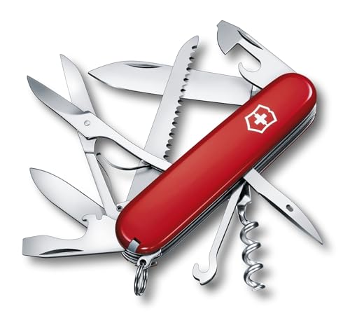 Victorinox Schweizer Taschenmesser Huntsman, Multitool, Swiss Army Knife mit 15 Funktionen, Klinge, Korkenzieher, Dosenöffner, Faltschachtel, Rot