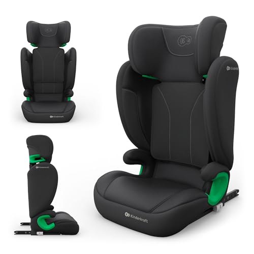 Kinderkraft JUNIOR FIX 2 PRO Kindersitz 100–150 cm, Verstellbare Kopfstütze, H-GUARD, SPS, ISOFIX und Gurtmontage, Atmungsaktiver AIR FLOW Bezug, Einfaches Anschnallen, Schwarz