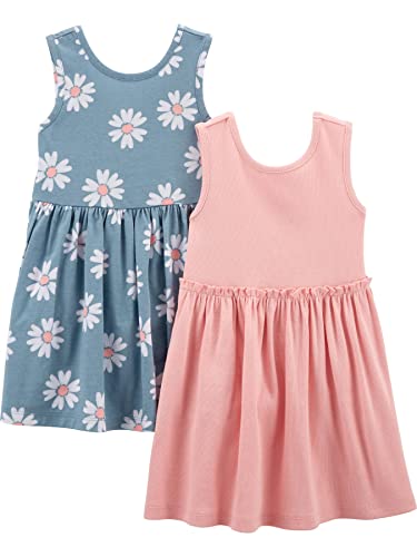 Simple Joys by Carter's Mädchen Short-Sleeve and Sleeveless Dress Sets, Pack of 2 Kinderkleid, Rosa/Staubblau Floral, 12 Monate (2er Pack)