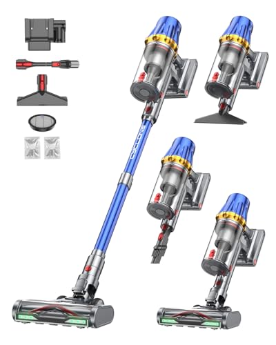 Huhuba H9 Akku Staubsauger 58000Pa/650W/80Min, Staubsauger Kabellos mit LED-Touchscreen, Selbststehender Akkustaubsauger, Upgrade Anti-Tangle Bodenbürste für Tierhaare/Teppiche/Hartböden, Blau