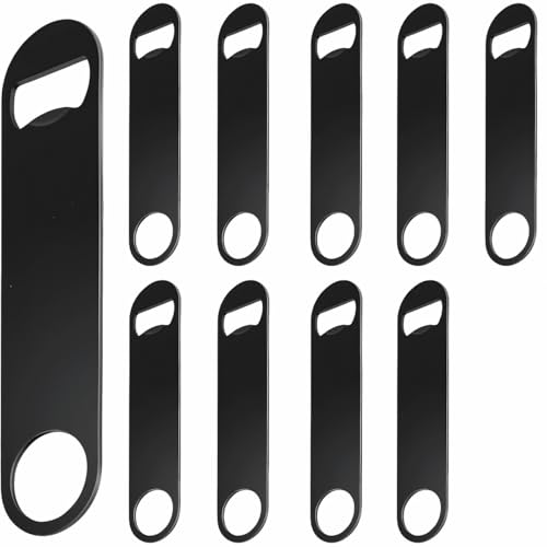 BEJAGWUS 10 Stück Flaschenöffner Edelstahl,Schwarze Tragbare Barkeeper Bieröffner Bierflaschenöffner Bottle Opener Kapselheber Bar Zubehör für Getränke Bier Pub Outdoor Männer (Schwarz)