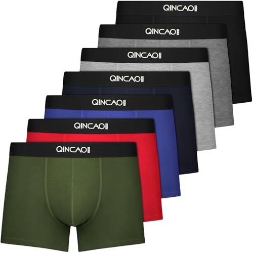 QINCAO Boxershorts Herren 7er Pack aus Baumwolle | Upgrade Unterhosen Männer Geschenkbox-Set | Extra weich, atmungsaktiv & Bequeme Passform