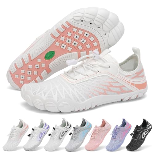 SAGUARO Barfuss Schuhe Damen Leicht Barfußschuhe Atmungsaktive Schnell Trocknend Wasserschuhe Frauen rutschfest Badeschuhe, Orange, 40 EU