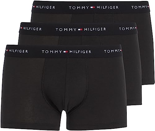 Tommy Hilfiger Herren 3er Pack Boxershorts Trunks mit Logobund, Schwarz (Black/Black/Black), L