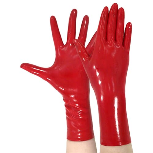 Rot Latex Handschuhe für Damen und Herren,Naturkautschuk Handschuhe Cosplay Kostüm Party Clubwear (Rot,Kurz-XL)