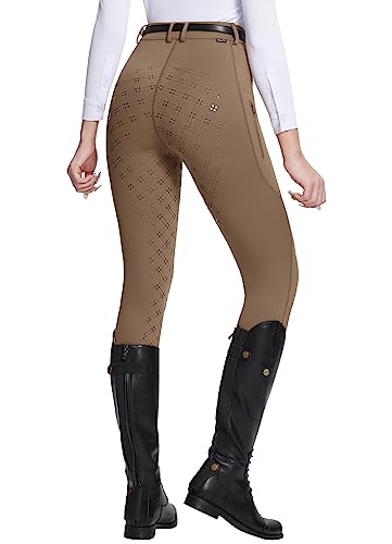 BALEAF Reithose Damen Reitsport Reitingleggings Silikon Strumpfhosen mit Reißverschlusstasche Sporthose Braun M