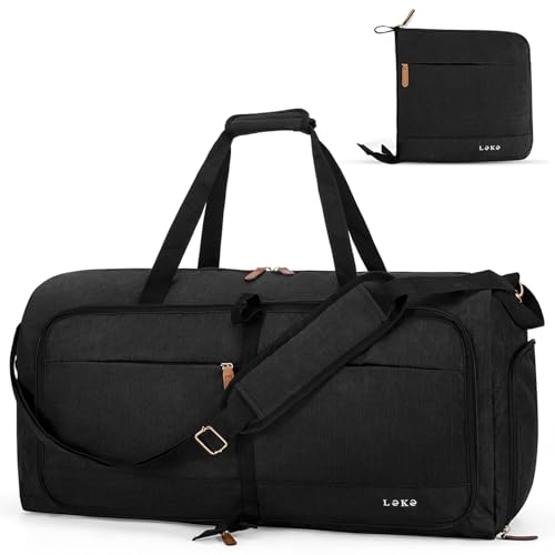 Lekesky Reisetasche Damen 60L Faltbare Reisetasche Weekender Sporttasche mit Schuhfach, wasserdichte Handgepäck Tasche/Sporttasche/Krankenhaustasche (Schwarz)