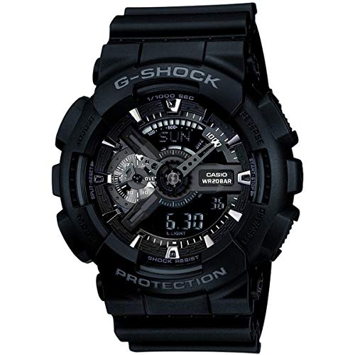 Casio Herren Quartz Armbanduhr, 51.00mm Gehäusegröße mit schwarz analog/digital Zifferblatt und schwarz Plastic/Resin Strap Armband GA-110-1BER