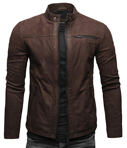 Crone Epic Herren Lederjacke Echtleder Jacke, Dunkelbraun, M