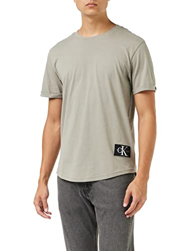 Calvin Klein Herren T-Shirt Kurzarm Badge Turn Up Sleeve Rundhalsausschnitt, Beige (Elephant Skin), M