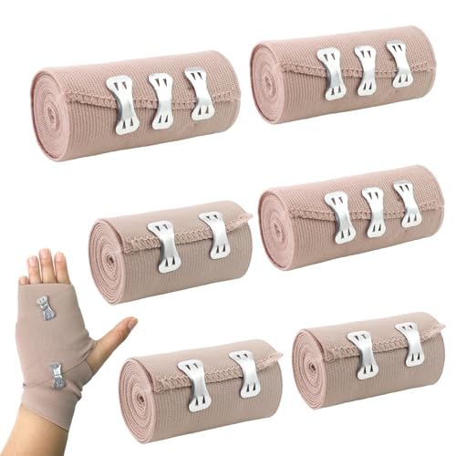 Elastische Bandage,Kompressionsbinden mit Metallclips,Elastischer Verband (7.5cm/10cm),Wiederverwendbare Bandage,Elastische Medizinische Fixierbinde für Handgelenke Knie (Hautton, 6 Stück)