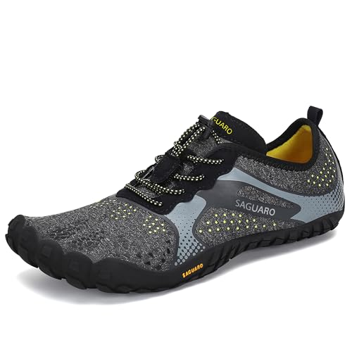 SAGUARO Barfußschuhe Damen Herren Zehenschuhe Traillaufschuhe Weich Bequem Barfussschuhe Fitnessschuhe Männer Frauen Trainingsschuhe für Joggen Laufen Wandern, Crow Black, 44 EU