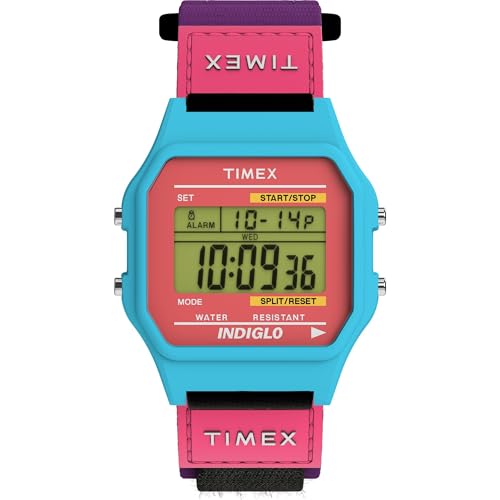 Timex Main Street Unisex-Armbanduhr, 36 mm, lila Nylonband, digitales Zifferblatt, blaues Gehäuse TW2W72400