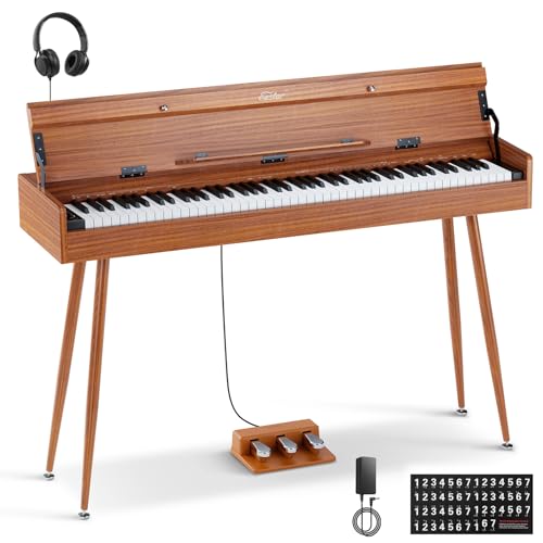 Eastar EUP-100 Digital Piano 88 Tasten mit gewichteter Klaviatur, E-Piano in voller Größe für Anfänger, mit Kopfhörer, Notenaufklebern, 3 Pedalen, kabelloser Verbindung&MIDI – Retro-Holzfarbe