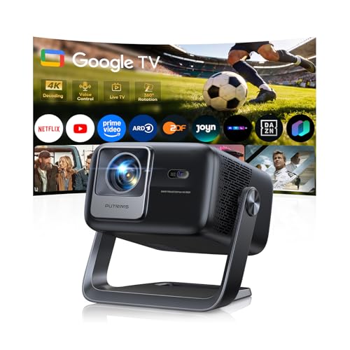 Smart Beamer【Google TV & 30W Lautsprecher】Beamer 4K Heimkino Unterstützt Autofokus/6D Trapezkorrektur, HDR10, WiFi Bluetooth FULL HD 1080P LED Projector 360° Drehständer Outdoor Projektor 4K für HDMI