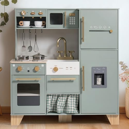 ROBUD Puppenküche aus Holz mit Kühlschrank - Rollenspiel Spielzeug für Jungen und Mädchen ab 3 Jahren