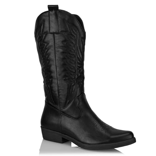 Procity Damen Cowboy Stiefel Westernstiefel für Damen mit dem Blockabsatz Black 38