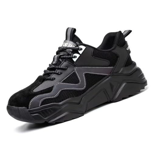 Annvia Sicherheitsschuhe Arbeitsschuhe Herren Damen S1 Leicht Bequem Stahlkappenschuhe Atmungsaktiv rutschfeste Schutzschuhe Arbeitsturnschuhe mit Stahlkappen Schwarz größe 36