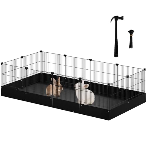 EUGAD Kleintiergehege mit wasserdichtem Boden, Freilaufgehege mit Tor, Laufstall Kleintiergehege Innen, Kaninchengehege DIY Metall Freigehege für Kaninchen,Hamster,Meerschweinchen 140x71x37cm