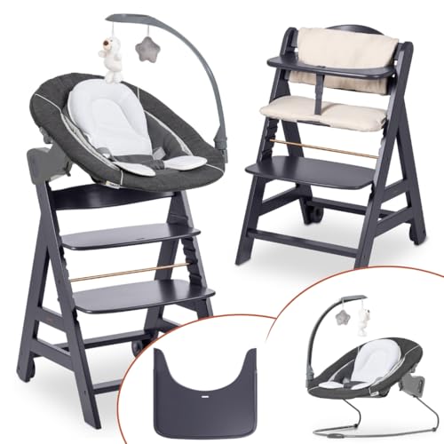 hauck Beta+ Hochstuhl Newborn Set mit Deluxe Bouncer - Dark Grey