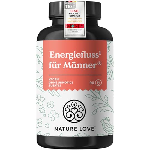 NATURE LOVE® Energiefluss für Männer - 90 Kapseln - Mit Tribulus Terrestris Extrakt, Maca Extrakt, L-Arginin, L-Citrullin, Zink, Folat, Vitamin C, Pflanzenstoffen - Hochdosiert, vegan und laborgeprüft