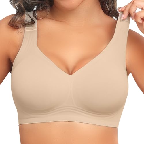PoseFree BH Damen ohne Bügel Nahtloser Soft Bequemer Push-Up BHS mit Vollständiger Abdeckung Klassische BH für Normale und Große Größen - Hautfarben XL