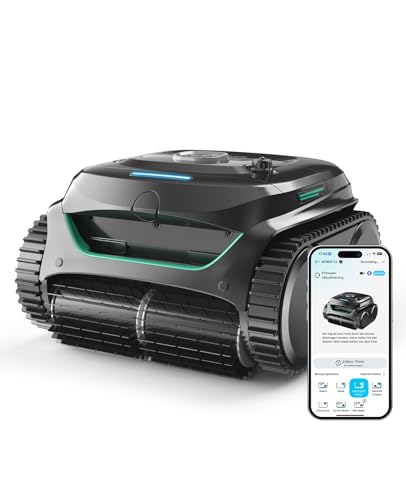 WYBOT C2 Poolroboter Akku Boden und Wand für Einbaupools bis 150㎡, Doppelfiltration, 3-Fach Motor, Starke Saugkraft, Wandkletter & Wasserlinie, 180 Min, App(Schwarz-Grün Grau)