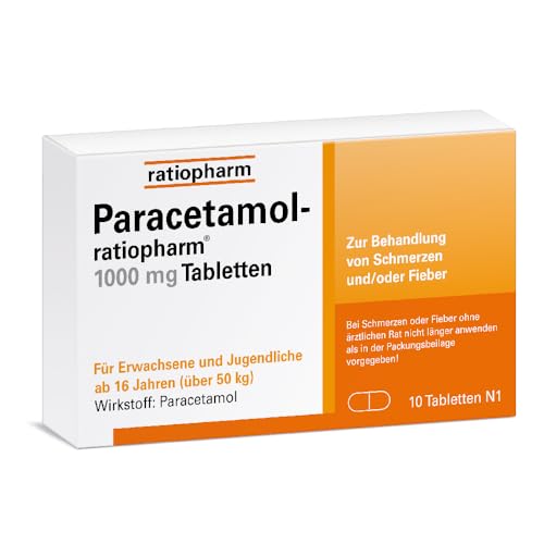 Paracetamol-ratiopharm 1000 mg Tabletten: Der gut verträgliche Klassiker hilft langanhaltend gegen Schmerzen und Fieber, 10 Tabletten