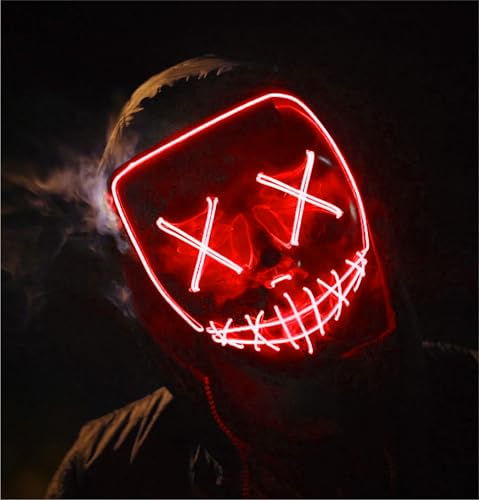 LED Purge Maske - Kostümmaske steuerbar für Halloween, Fasching & Karneval als Kostüm für Herren & Damen (Farbauswahl) (rot)