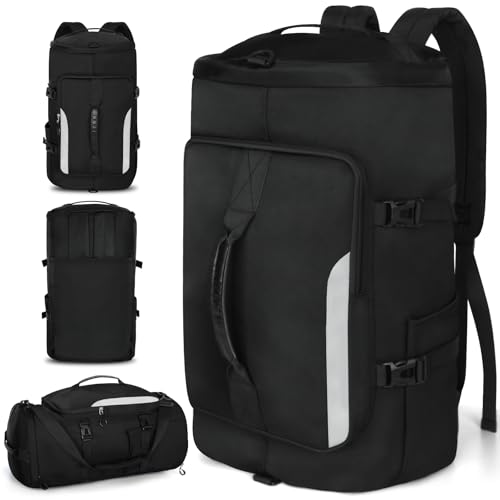 KYYLZ 45L Sporttasche Damen Herren, Groß Reisetasche mit Schuhfach und Nassfach Travel Duffle Bag mit Rucksack Weekender für Sporturlaub, Reisen, Fitnessstudio, Schwimmen, Schwarz