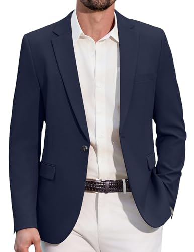 COOFANDY Herren Sakko Sportlich Blazer 1 Knopf Freizeit Sakko Jackett Sportsakko Anzugjacke für Männer Business Casual Dunkelblau 3XL