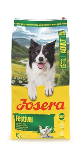 JOSERA Adult Festival Lachs & Huhn (1 x 12,5 kg) | Premium Trockenfutter für ausgewachsene wählerische aktive Hunde | energiereich | leckerer Soßenmantel - auch zum Einweichen | glutenfrei | 1er Pack