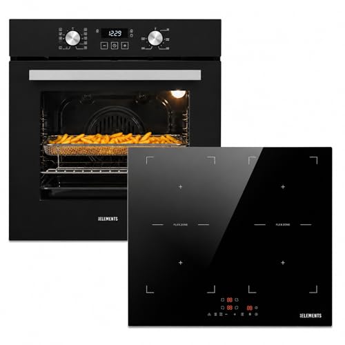 KB ELEMENTS Autarkes Herdset 60 cm – Einbaubackofen mit Air Fry & Steam Clean, Induktionskochfeld 59 cm mit Flexzone, Dual-Ring Kochzone, Timer, Kindersicherung, 9 Leistungsstufen, A+ Energieklasse