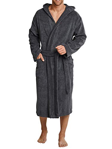 Schiesser Herren Bademantel mit Kapuze, Grau (200-grau), XL