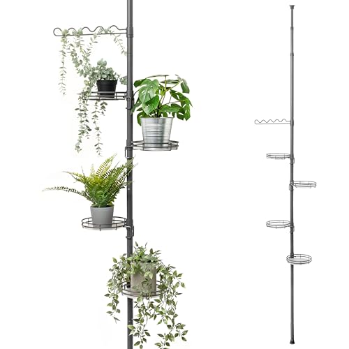 bremermann Teleskop-Blumenregal mit 4 Ablagen und Rankelhilfe, Blumentreppe vielseitig einsetzbar im Wohnzimmer, Flur, Bad, B?ro oder K?che - mit variabler Einbauh?he von 140 bis 290 cm (Grau)