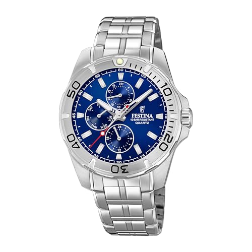 Festina Herren Uhr Analog aus Edelstahl 316L Silber - Quarzwerk - Mineralglas mit hoher Widerstandsfähigkeit - Wasserdicht bis 10 ATM - Casual - Multifunktion F20445/2