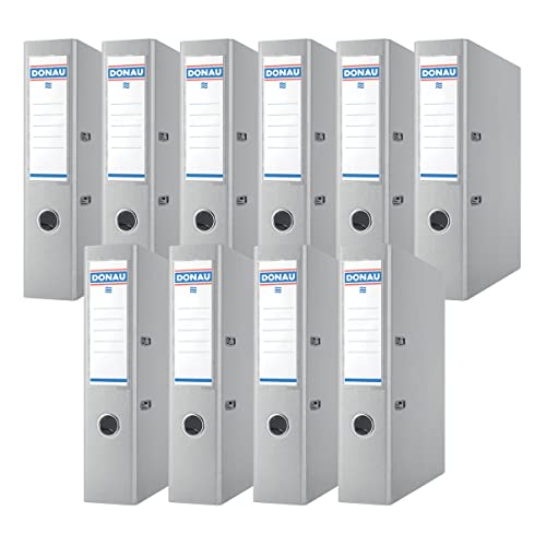 DONAU Premium Ordner Breit 10er Pack/DIN A4 / 7,5 cm / 10 Stück/Grau/Kunststoffbezug PP/Carton Papier Schlitzordner Büroordner Aktenordner Ringordner/Grünen Punkt