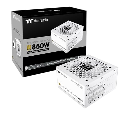 Thermaltake Toughpower GT Snow 850W | ATX 3.1 | 80 Plus Gold | vollmodular | PCIe 5.1 12V-2x6 (12+4) | Smart Zero Fan sehr leise | Snow (Weiß)