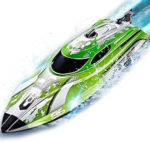 Ferngesteuertes Boot ab 6 8 10 Jahre, 25KM/H RC Boot mit LED-Licht (Grün)