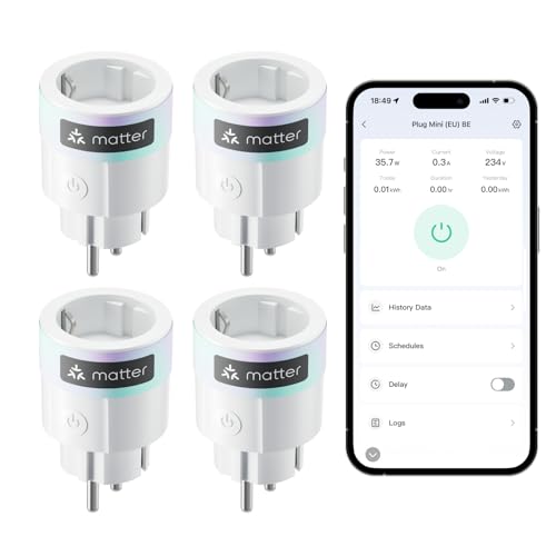 SwitchBot Plug Mini Matter-fähig mit Leistungsüberwachung 4er Pack, WLAN Steckdose, kompatibel mit Alexa, Google Home, Apple Home und Home Assistant (über Matter), Sprach- & App-Steuerung, 16A Type-F
